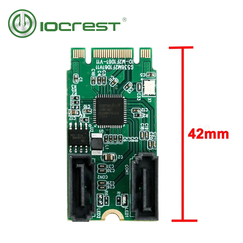 Карта адаптера контроллера IOCREST M.2 ngff B + M Key 22x42 PCIe Bus на 2 порта 3 0 SATA 6 G III чипсет ASM1061