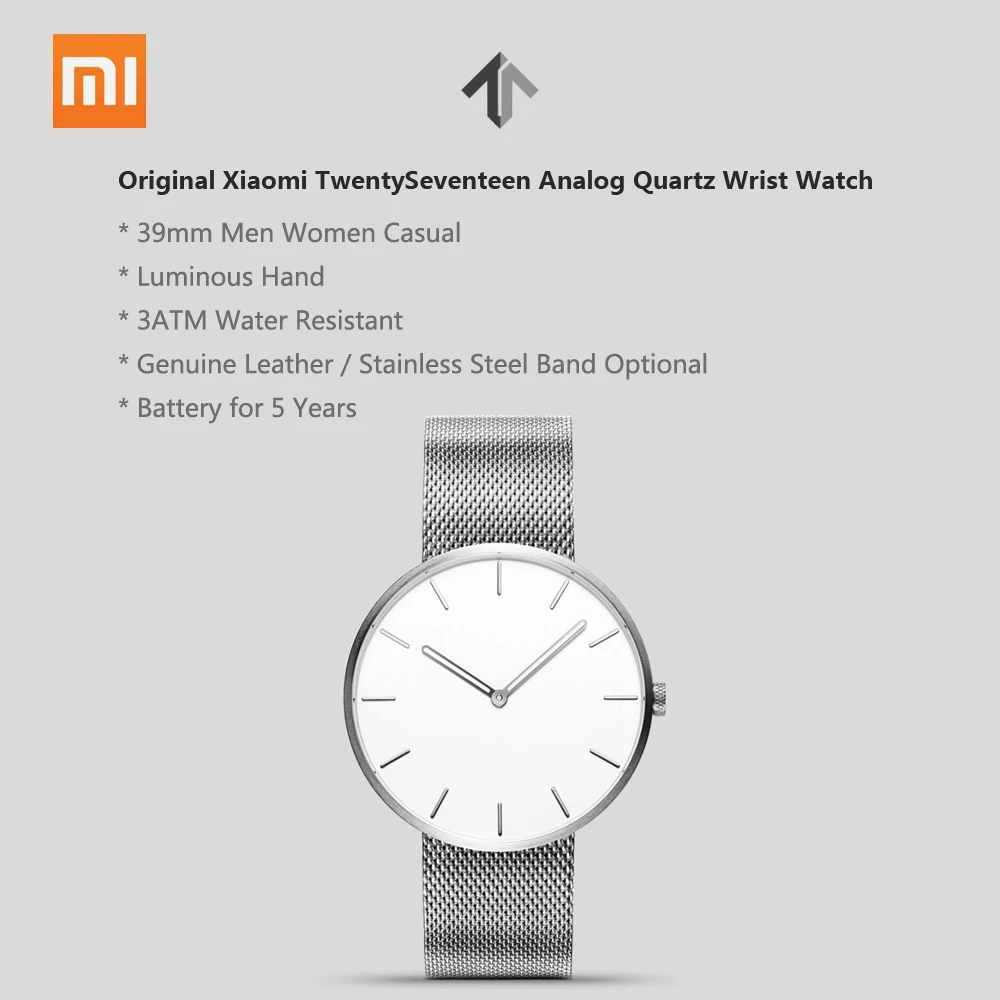 Xiaomi TwentySeventeen Аналоговые кварцевые наручные часы 39 мм светящиеся 3 АТМ водонепроницаемые Модные Элегантные Мужские и женские роскошные умные часы