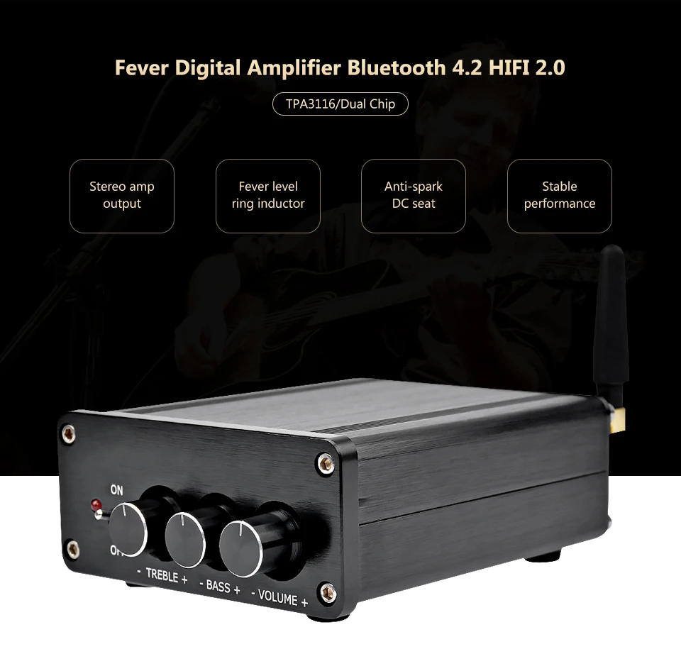 AIYIMA TPA3116 цифровой аудио усилитель Amplificador 2,0 HIFI Bluetooth 4,2 Класс D стерео усилитель высокой мощности 100 Вт* 2 домашний кинотеатр