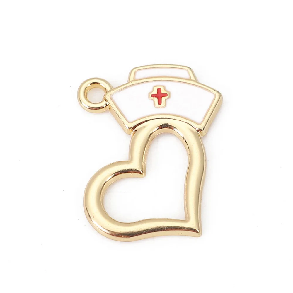 DoreenBeads Подвеска из сплава цинка шляпа c подвеской золото белое сердце Эмаль DIY
