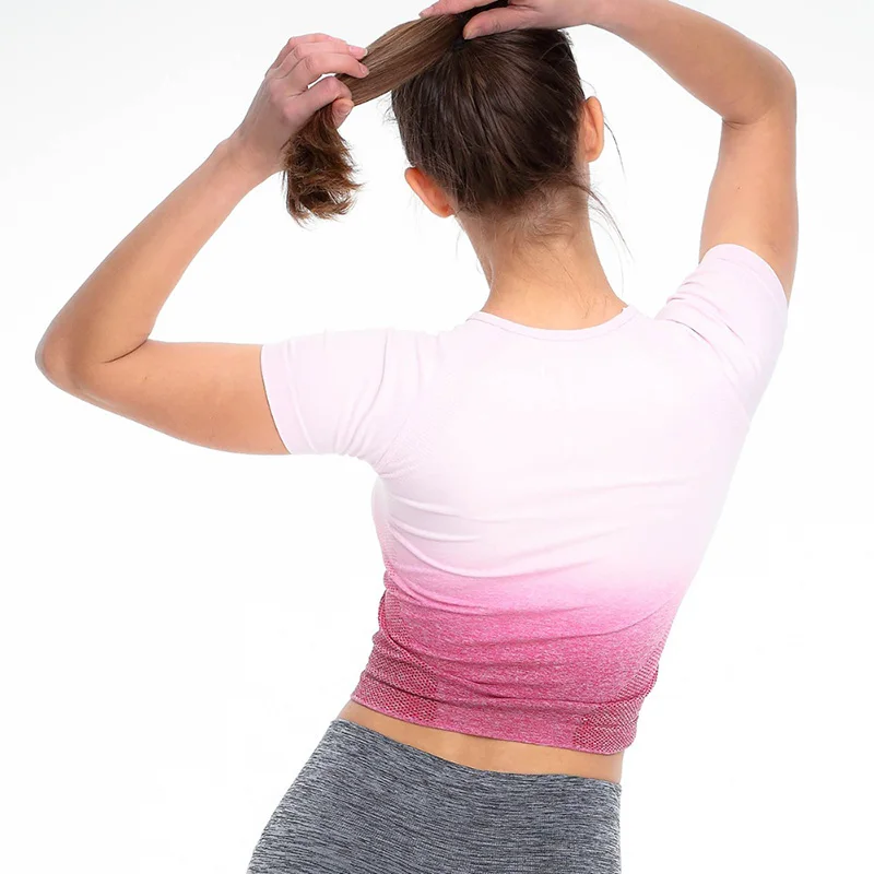 Бесшовные градиентные рубашки для йоги женские спортивные топы с коротким