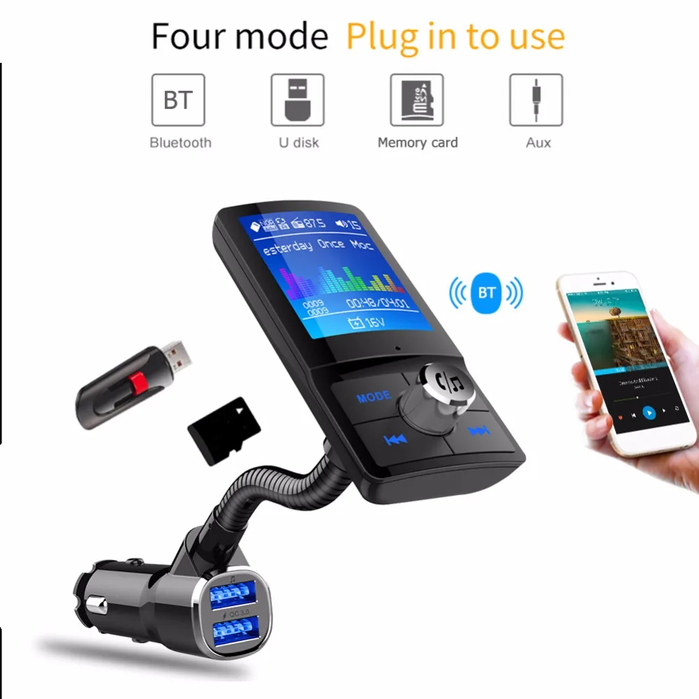 NewBC43 Bluetooth FM передатчик аудио QC3.0 USB MP3 плеер Беспроводной во время езды в