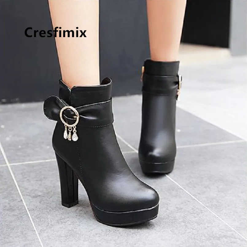 

Cresfimix damskie buty women cute black pu leather high heel boots lady plus size 34 to 43 pink boots cool autumn boots a6037