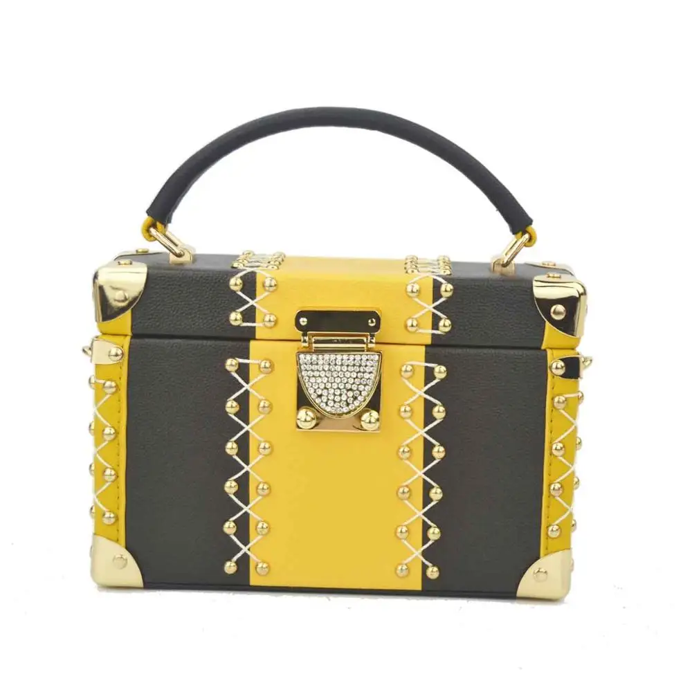Box Handbag-Yellow Дизайнерские заклепки Наплечные сумки на ремне женские сумки с клапаном женские сумки - Цвет: Box Handbag-Yellow