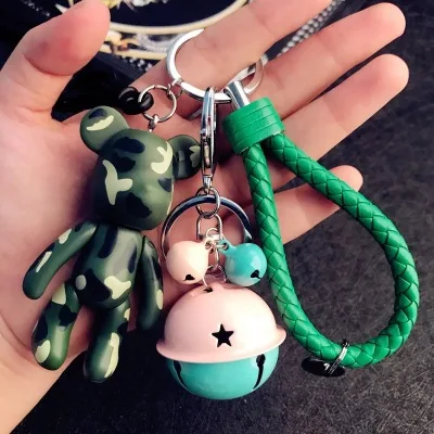 Жестокий медведь брелок маленький брелок с колокольчиком кожа ropekey Кольцо Милая мультяшная кукла цепочка для ключей с медведем автомобиля очаровательный кулон для сумки Брелки Porte Clef - Цвет: color 13