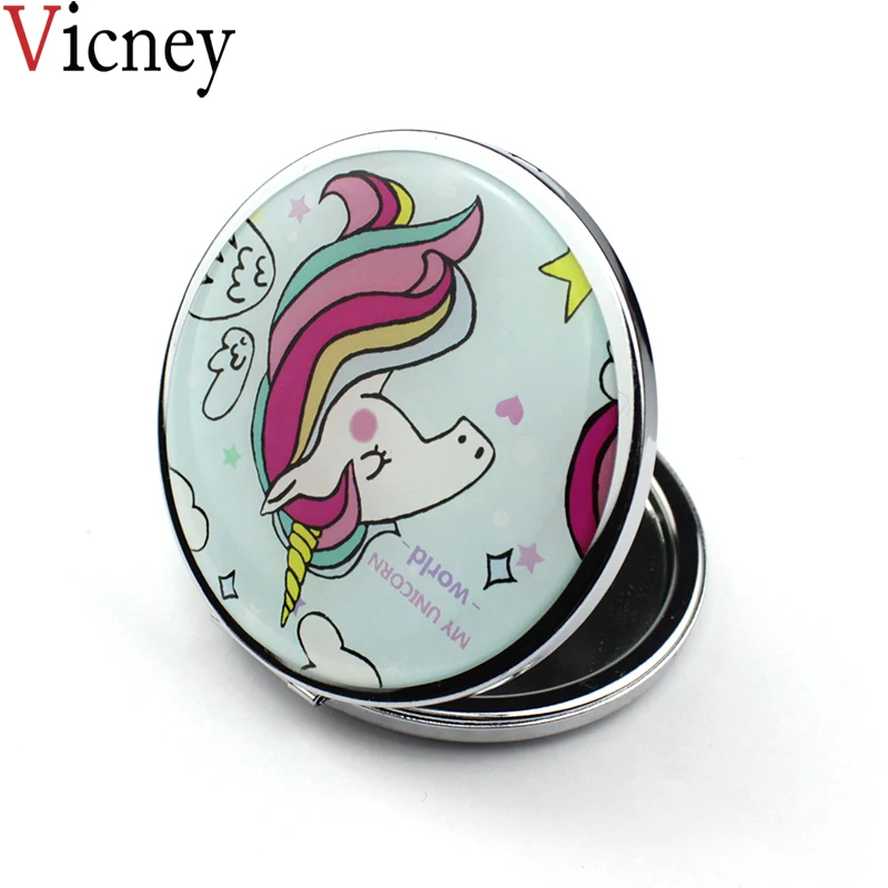 Vicney Портативное двухстороннее складное зеркало милый пигмент Unicorn с зеркальным