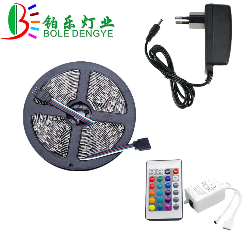 Светодиодные ленты светильник SMD 5050 RGB Светодиодные ленты 12V 30 светодиодный s/m Водонепроницаемый Гибкая ленточная строка+ RGB светодиодный контроллер+ 12V Мощность адаптер