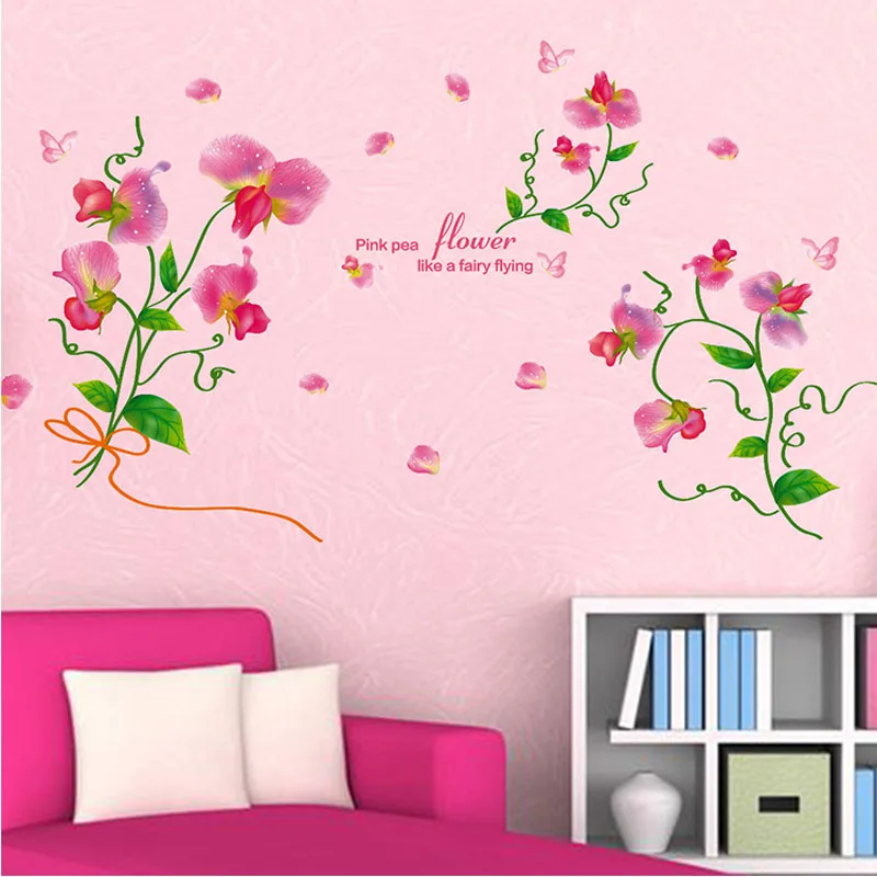 [Fundecoration] настенные наклейки с цветами и бабочками домашний декор для гостиной