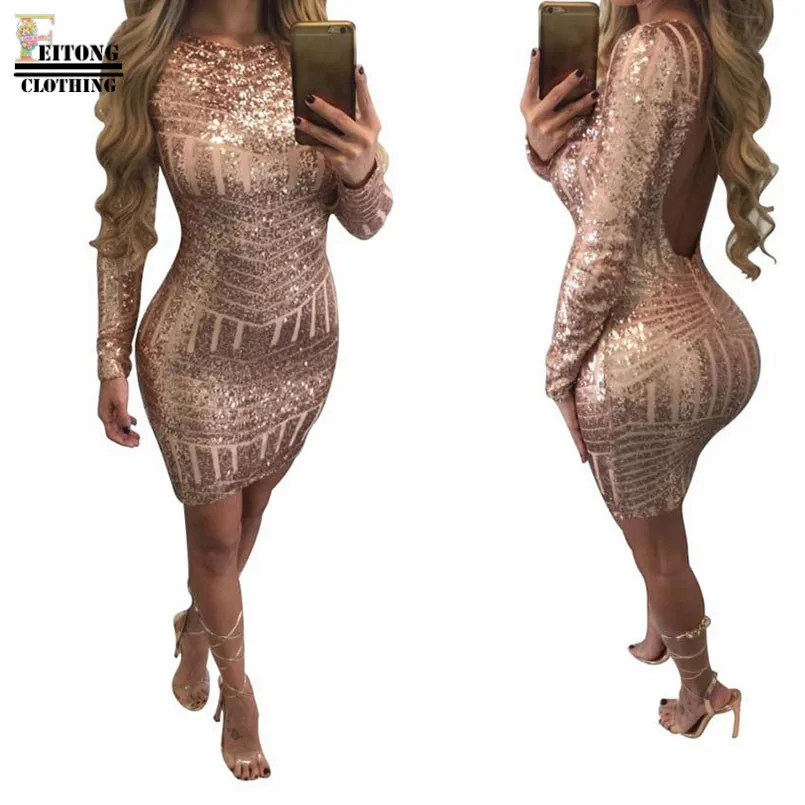 Женское сексуальное модное облегающее платье с длинным рукавом блестящее