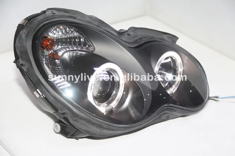 Для benz 2000-2007 год W203 C63 C200 C230 C280 C300 LED Ангельские глазки светодиодные фары автомобиля Черный Корпус sn