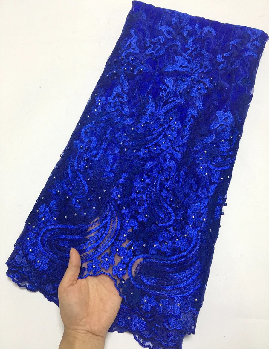 Королевский синий африканский кружево ткань 2018 вышитые кружевная в нигерийском