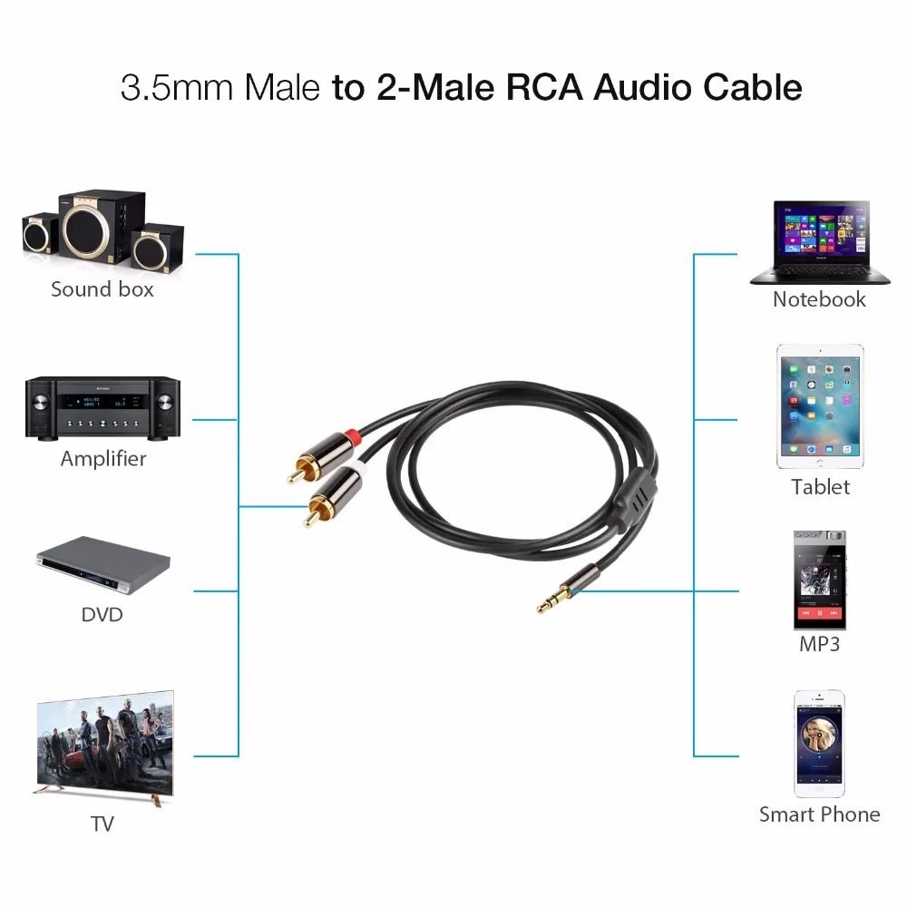 JZYuan RCA кабель 2RCA на 3 5 аудио стерео мм разъем AUX для усилителя компьютера динамик DVD