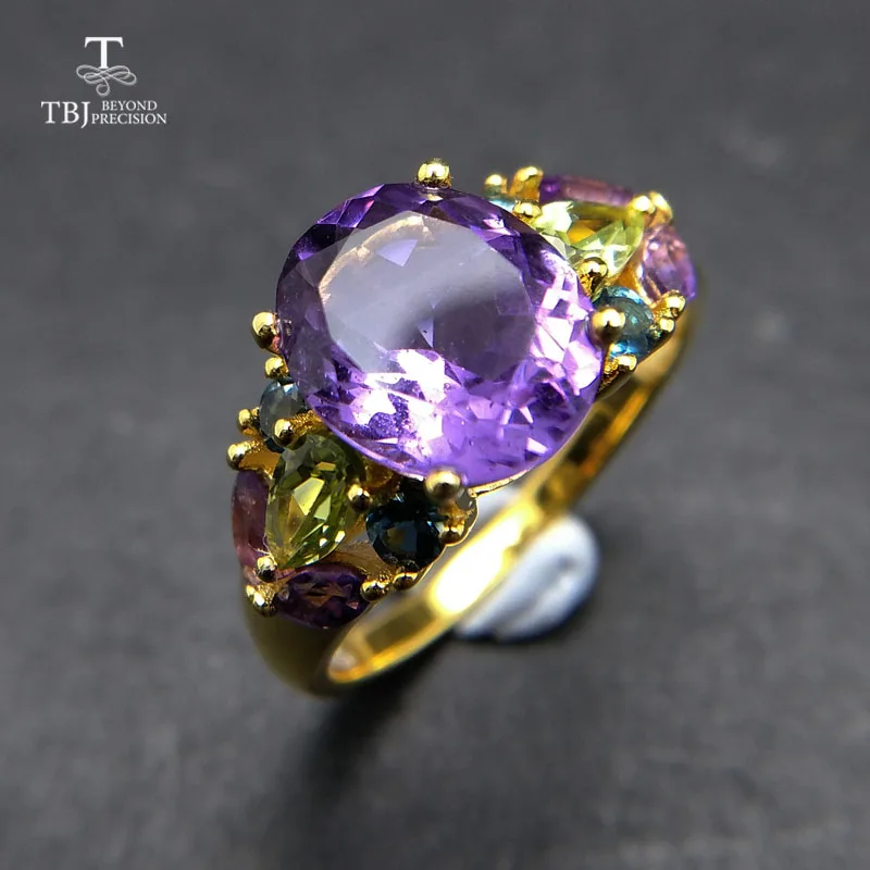 TBJ кольца с драгоценными камнями естественного цвета аметист перидот топаз из