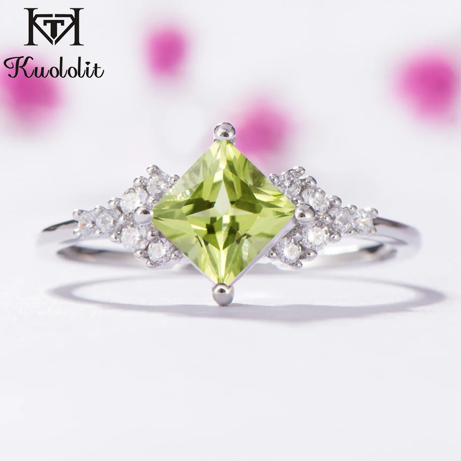 natural peridot Kuolit, натуральный Перидот, кольца с драгоценными камнями для женщин, 925 пробы, серебро, квадратная огранка, камень, для свадьбы, помолвки, подарки, хорошее ювелирное изделие - Цвет камня: natural peridot