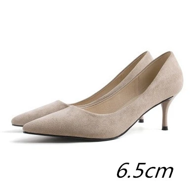 Nude 6.5cm JIANBUDAN/Замшевые женские офисные туфли-лодочки удобные осенние туфли на высоком каблуке 3,5/5/6,5 см, Женская обувь в деловом стиле размер 34-41 - Цвет: Nude 6.5cm