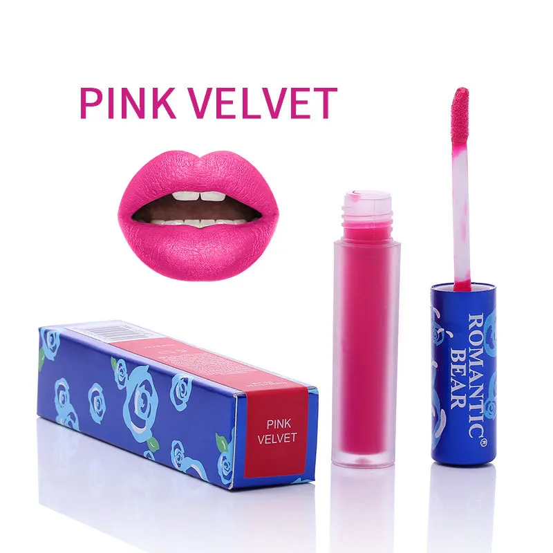 PINK VELVET Модный женский стойкий блеск для губ Batom, макияж, романтическая брендовая матовая губная помада с медведем, не прилипающая чашка, матовая брендовая губная помада - Цвет: PINK VELVET