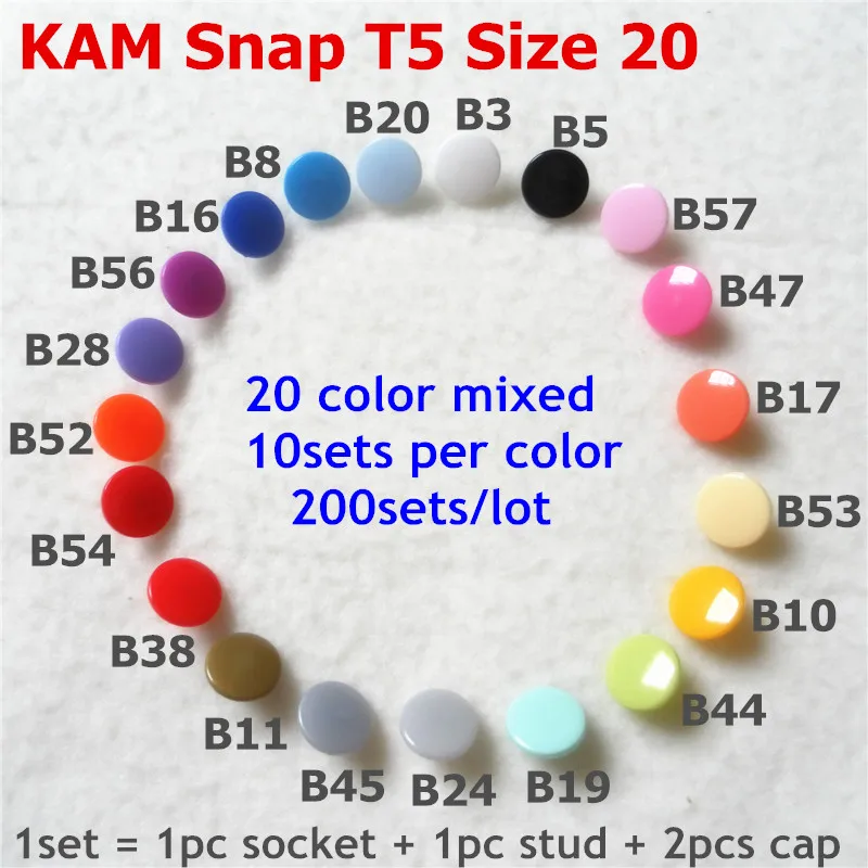 200 round T5 Сюрприз!(20 цветов смешанные) 200 комплекты Размеры 20 T5 Кам Звезда Сердце Форма Глянцевая Пластик снимки Пуговицы Крепежи для подгузников - Цвет: 200 round T5