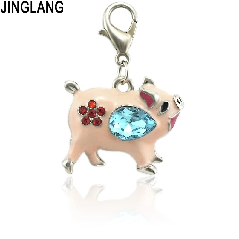 

JINGLANG Lovely Pig Charms Round Bead Fit Original Bracelet Pendant For Women Animal Jewelry 50 pcs