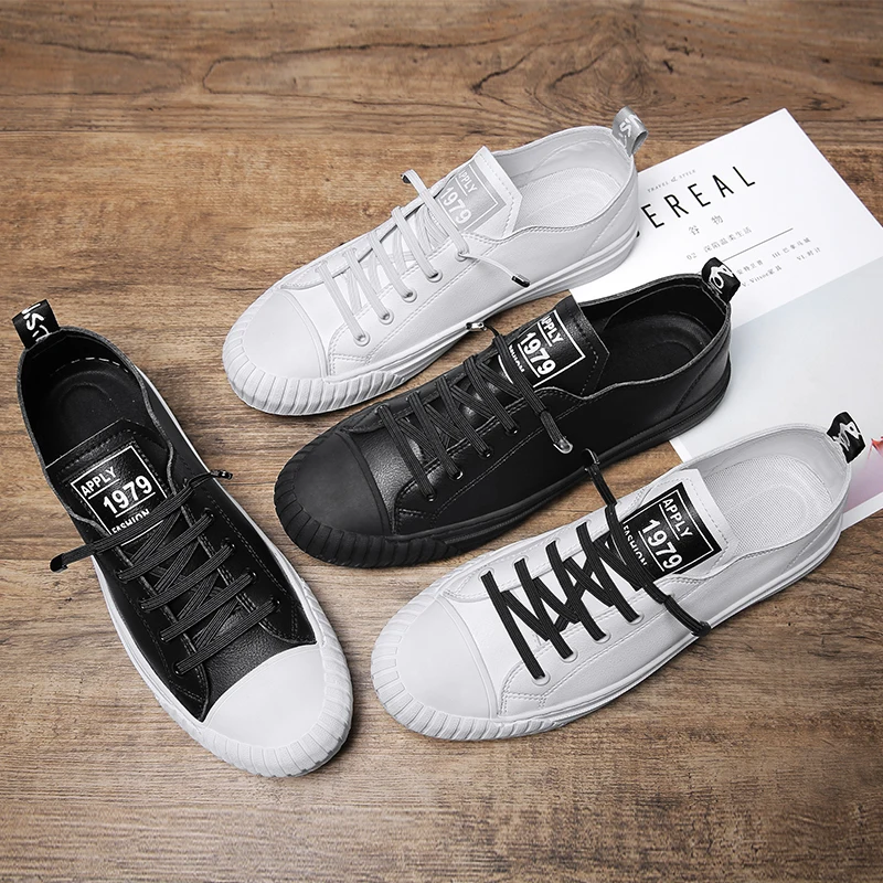 

2019 Spring Summer Small White Shoes Men New Black Skateboarding Shoes Lace-Up Tenis Masculino Trainers Fashion Casual Sneakers