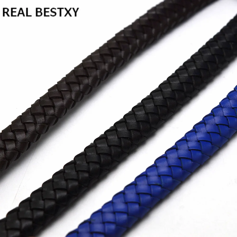 Настоящий BESTXY, 1 м/лот, 12*6 мм, натуральный плоский кожаный шнур, плетеная натуральная кожа, черный/коричневый/синий кожаный шнур для браслетов