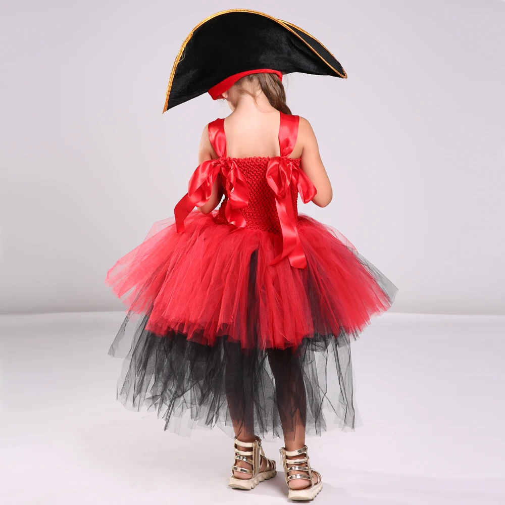 Girls Cosplay Pirate Tutu Dress Trailing Ball Gowns For Children Halloween Costume Kids Girl Birthday Party Tulle Princess Dress