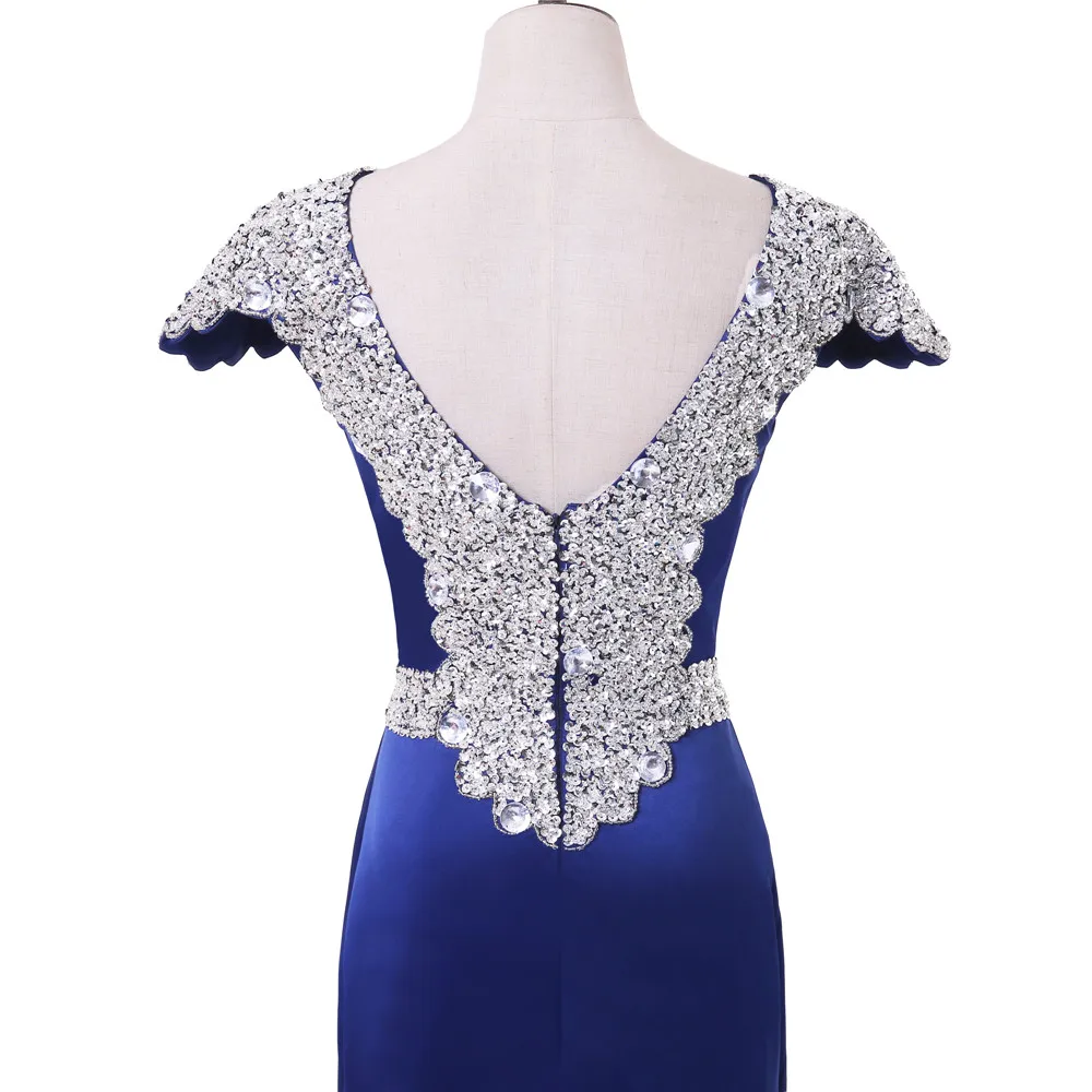 Royal Blue Evening Dresses Mermaid Cap Sleeves Crystals Backless Long Gown Prom Dress Robe De Soiree | Свадьбы и торжества