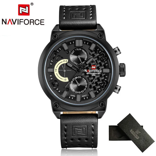 greybox NAVIFORCE, люксовый бренд, мужские водонепроницаемые часы, 3ATM, Мужские Аналоговые кварцевые часы, 24 часа, дата, мужские спортивные кожаные Наручные часы - Цвет: greybox
