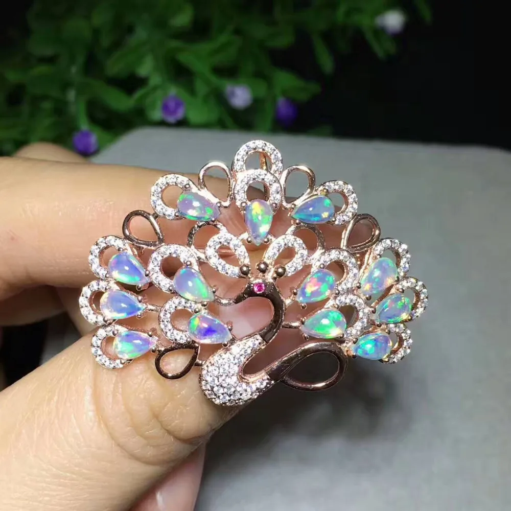 Опаловая брошь в виде крыльев павлина из натурального серебра S925 пробы|jewelry
