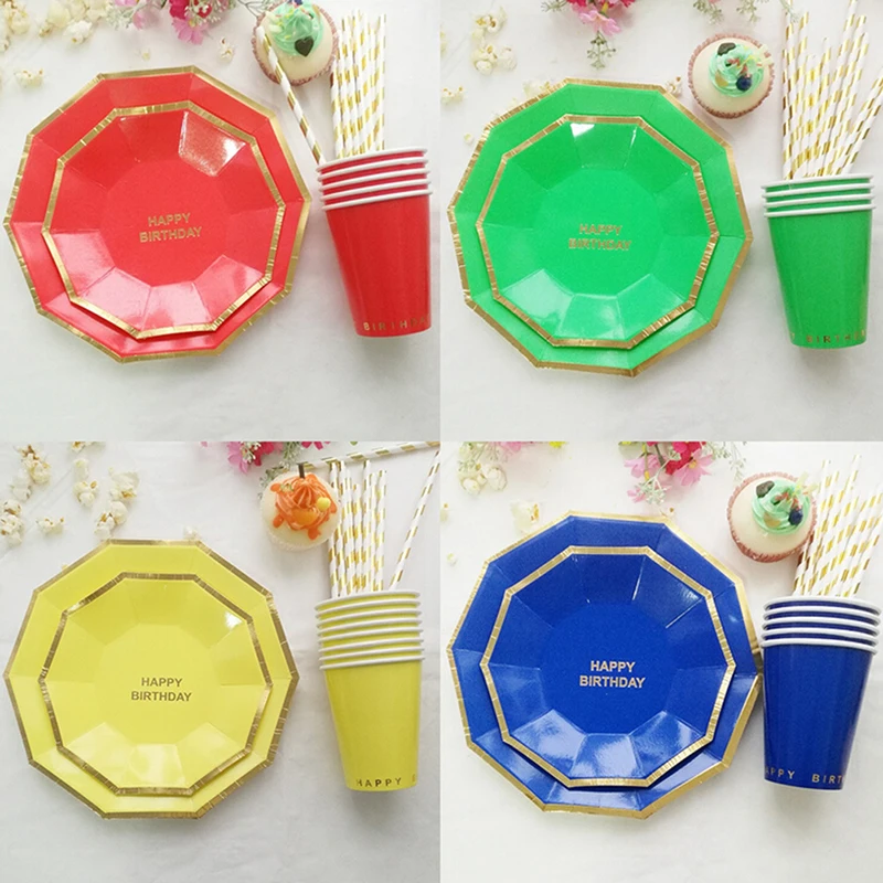 Золотая оправа одноразовая бумажная посуда наборы бумажных питьевых кружки с