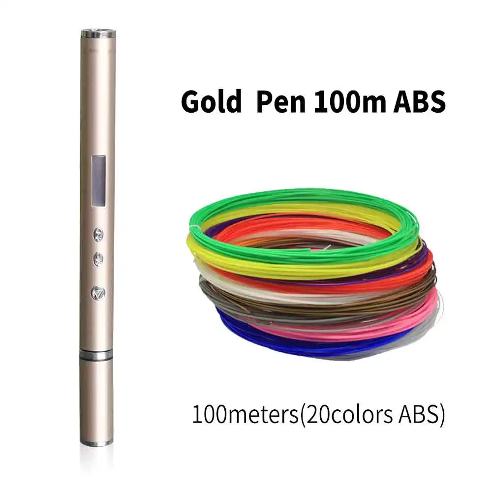 Gold 100 Meter ABS DEWANG, 3D ручка, ручка для печати, OLED, PLA, ABS, нить, 3d принтер, подарок на день рождения, Lapiz, 3D печать, ручка для школы, 3D карандаш, гаджет - Цвет: Gold 100 Meter ABS