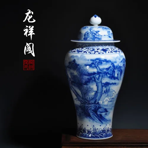 Античная ручная роспись синий и белый фарфор банку вообще Jingdezhen керамическая ваза для цветов украшения
