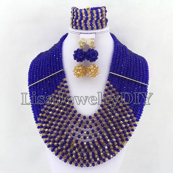 

Нигерийские Свадебные африканские бусы комплект ювелирных изделий королевский синий кристалл свадебное ожерелье Свадебные ювелирные изделия женский костюм ювелирные изделия HD2299