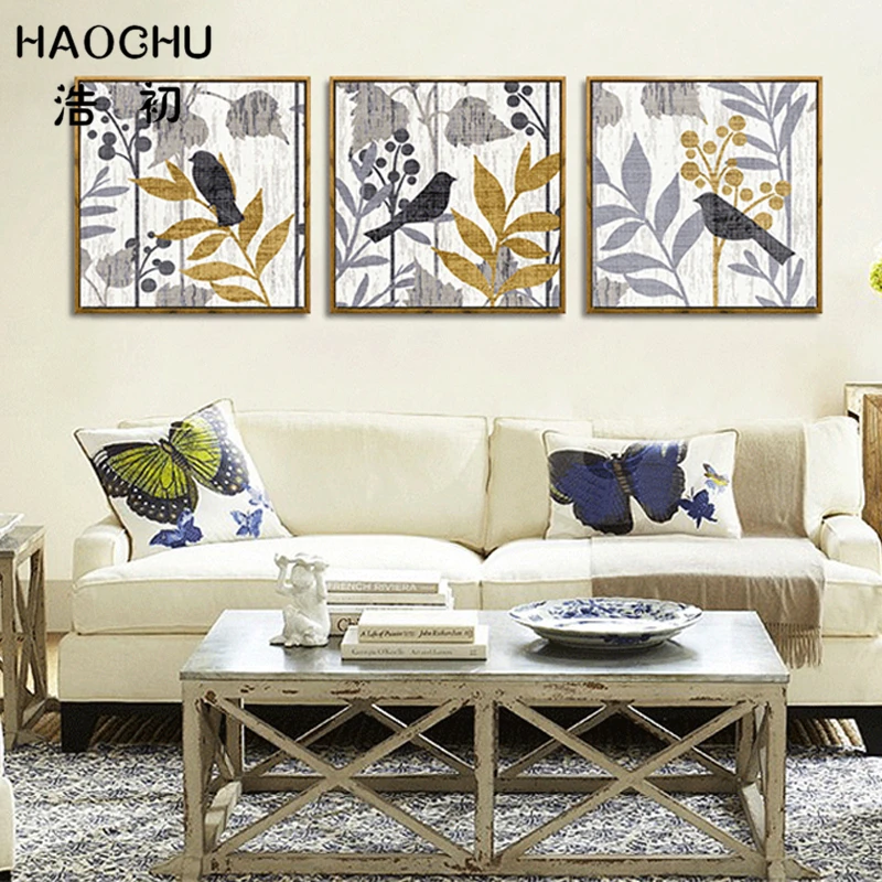 HAOCHU современная абстрактная Птица на дереве настенная Картина холсте черный