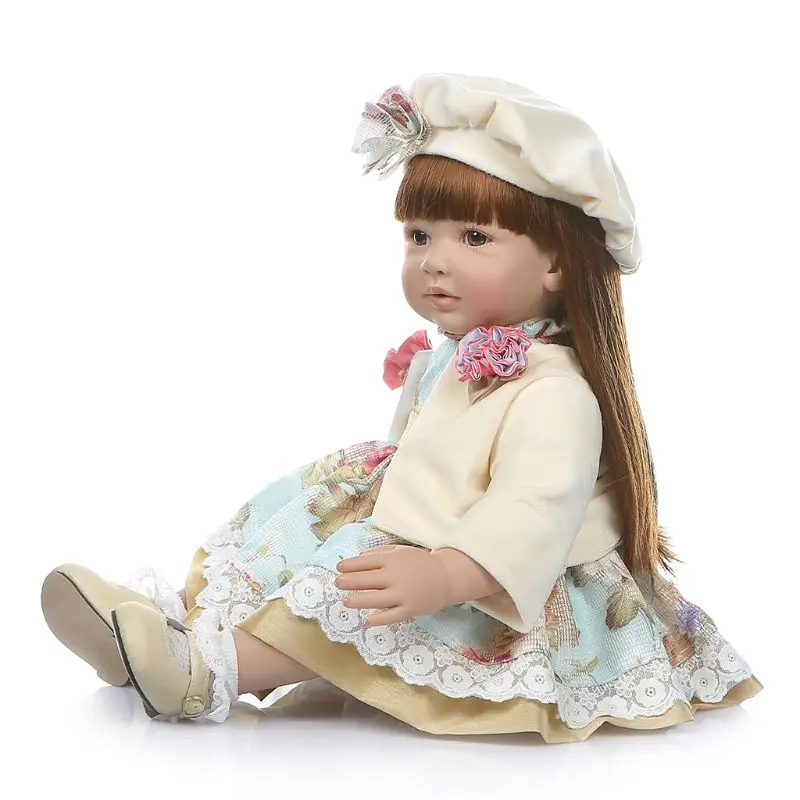 

24in Realistic Reborn Doll Soft Silicone Vinyl Newborn Babies Long Hair Girl Lifelike Handmade Toy Children Birthday Christmas G