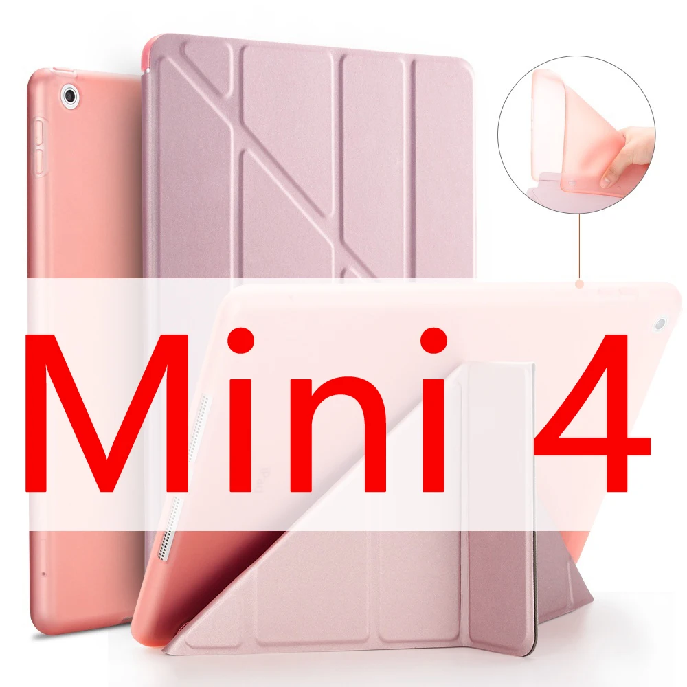 Чехол для iPad Mini 4 Mini 3 2 1 Mini 5 чехол из искусственной кожи Трансформеры умный чехол для iPad чехол 7," с силиконовой мягкой задней крышкой - Цвет: Rose gold 4