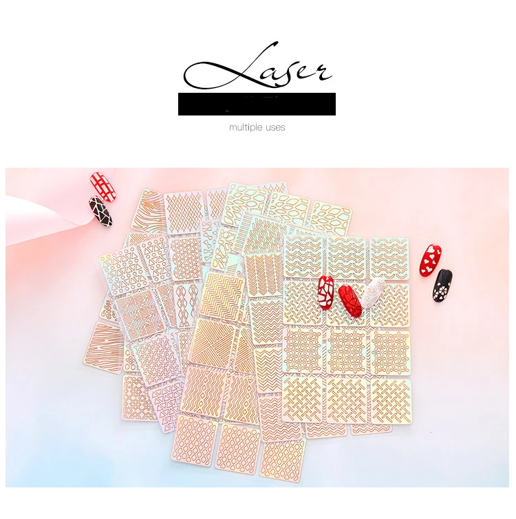 Beau Gel 24 Sheets Hollow Laser Nail Decals Mixed Color Sticker Art DIY Manchine Tools Stamping Guide Template Decal | Красота и