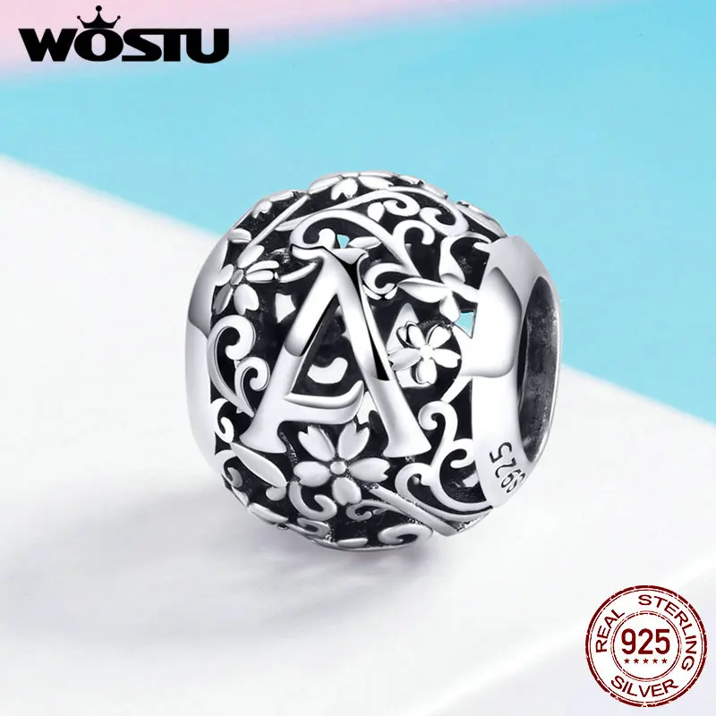 WOSTU 925 пробы бусины с алфавитом серебряный ажурный цветок бисер для оригинального