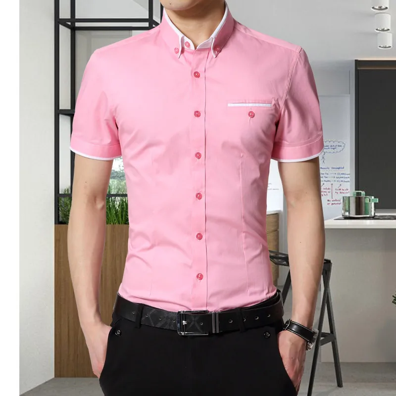 

Summer Men's Shirt New Fashion Cotton Men Social Shirt Slim Fit Black Khaki Short Sleeve Shirts 4XL 5XL