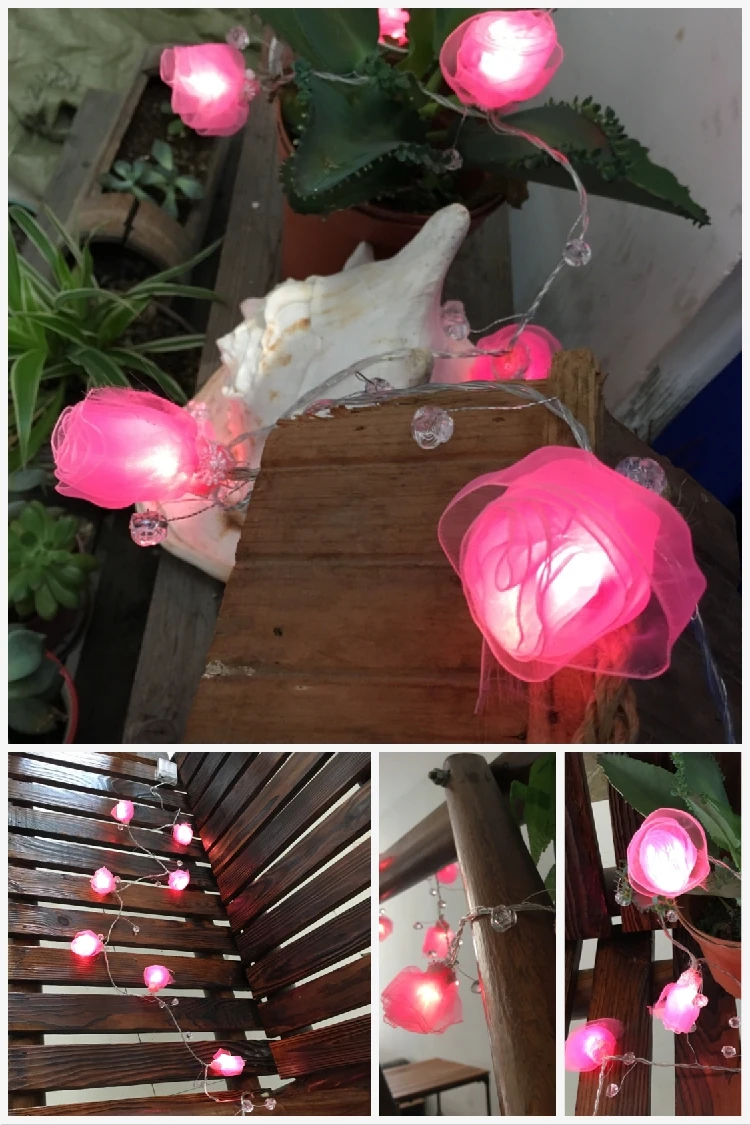 

LED Night Light USB Fairy Light Satin Rose With Bead Night Lamp Garland Battery Powered 1.5M 3M 5M 6M 7.5M for Home Decoration