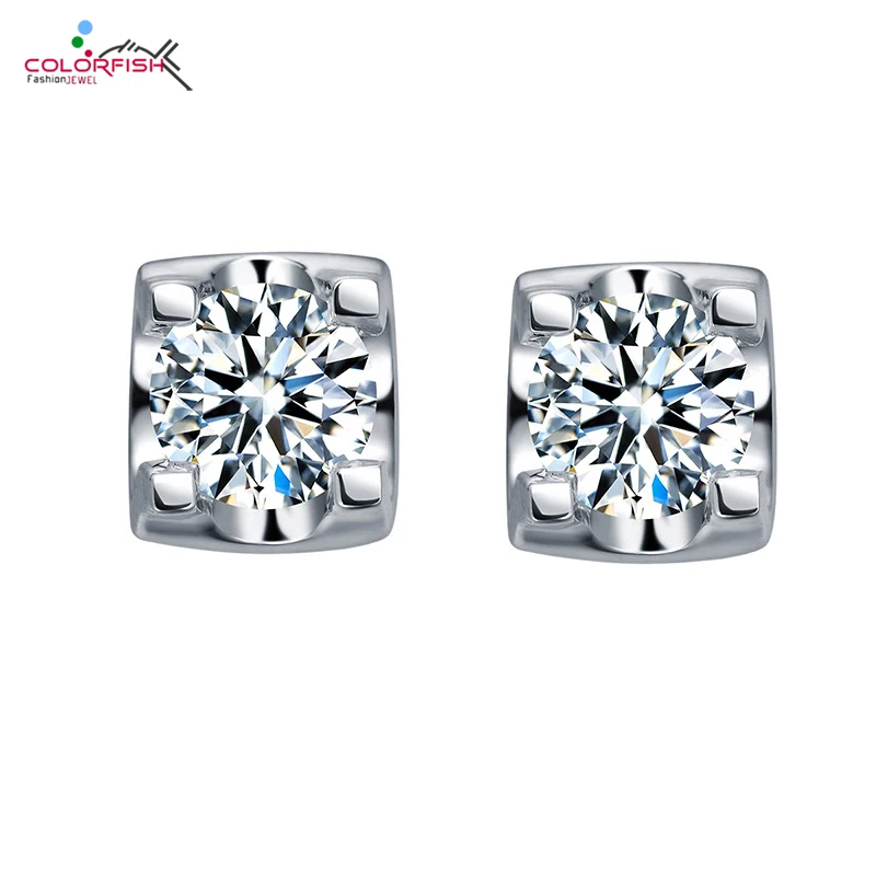 Серьги-гвоздики COLORFISH для женщин и мужчин с круглой огранкой 0.47ct, подлинные серьги из стерлингового серебра 925 пробы, модные ювелирные изделия, серьги из кубического циркония, шпильки