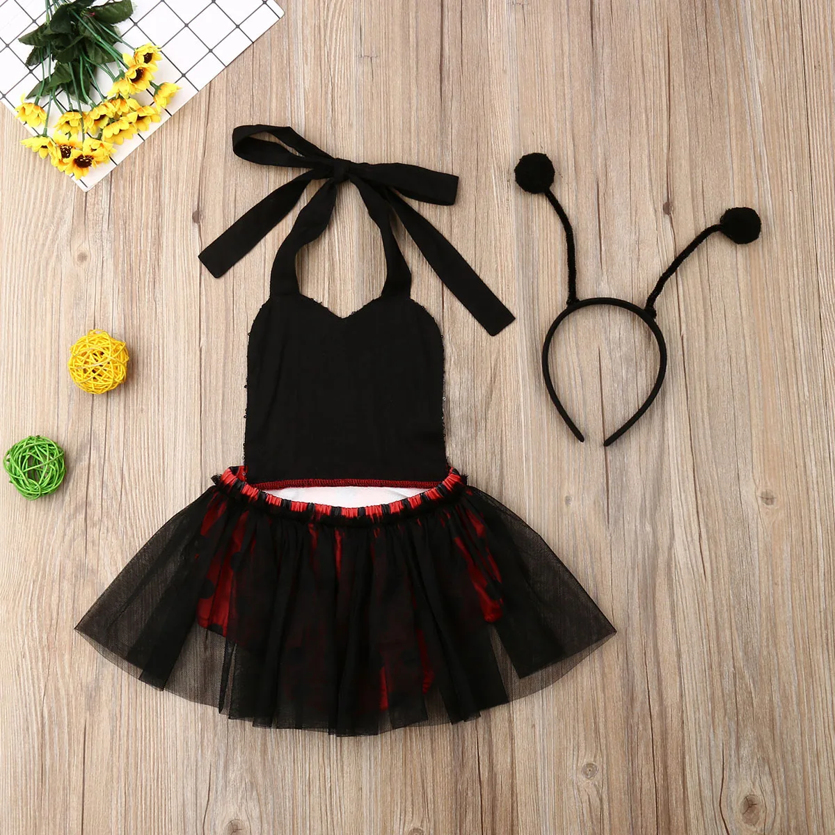 Пляжный костюм божьей коровки для маленьких девочек платье-пачка боди повязка на