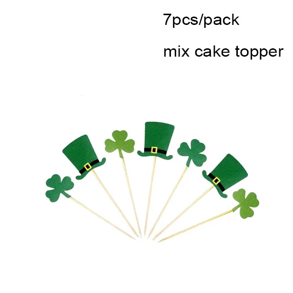 cake topper-1(7pc) Ирландские вечерние День Святого Патрика вечерние украшения зеленая лента для волос аксессуары очки трилистник Фольга воздушные шары с блестками для студийной Фотокабины - Цвет: cake topper-1(7pc)