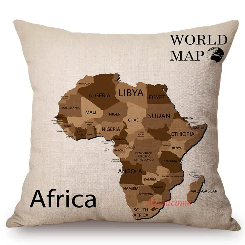 Nordic World Map Asia Australia America Africa Europe Sofa Decoration Throw Pillow Case Cotton Linen Bookish Cushion Cover Cases images - 6