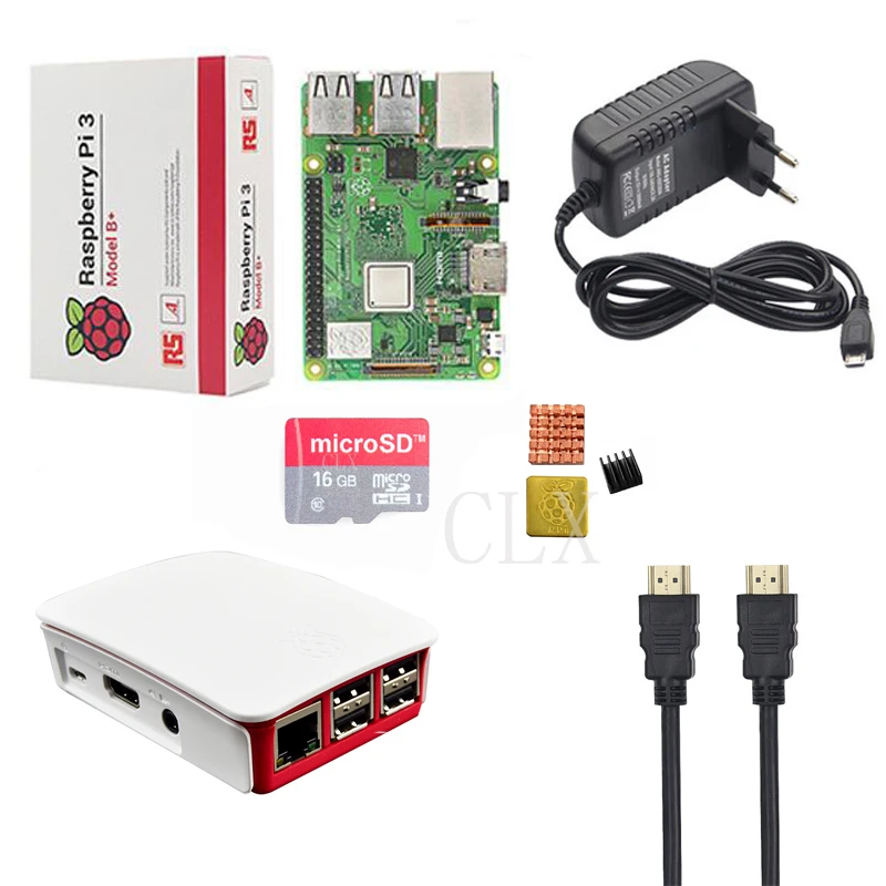 Raspberry Pi 3 Model B + стартовый комплект чехол карта 16GB адаптер питания 5V 3A кабель HDMI