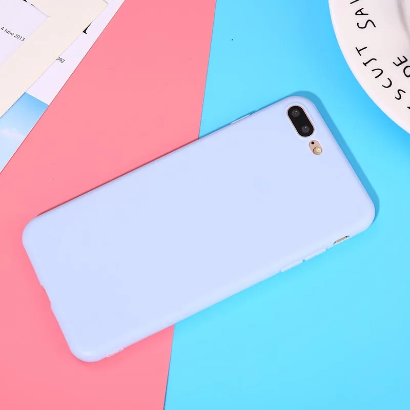 Мягкий силиконовый чехол для iPhone 7 6 6S 8 Plus 5 5S X 10 XR XS Max 6Plus 6splus 7 Plus 8 Plus милый конфетный цвет, матовый чехол - Цвет: Purple
