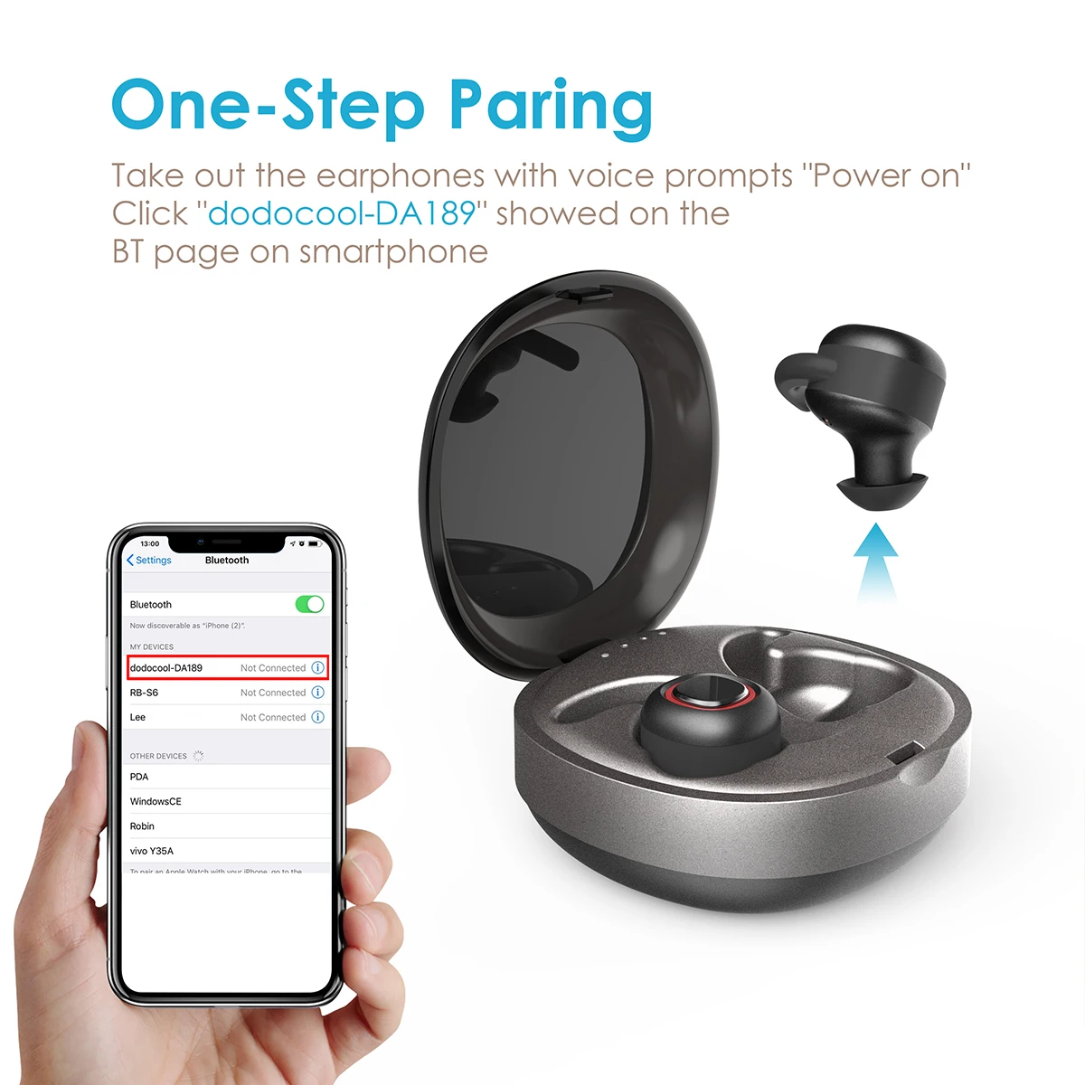Dodocool настоящие Беспроводные наушники с микрофоном, стерео Bluetooth наушники с зарядной коробкой, мини спортивные наушники для iPhone