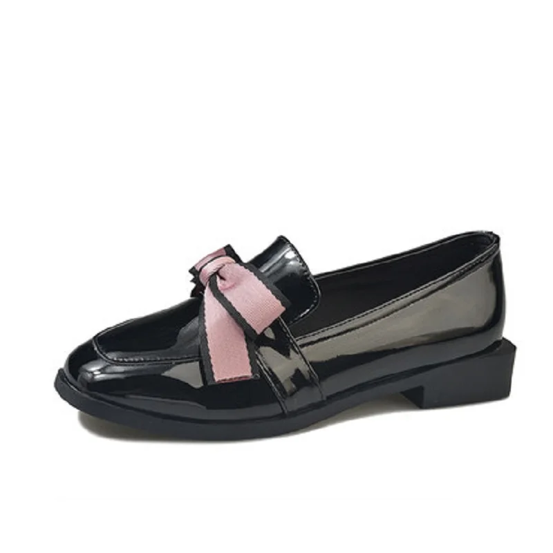 

Spring and Autumn Korean casual low heel shoes pointed bow black shoes British College single shoes.