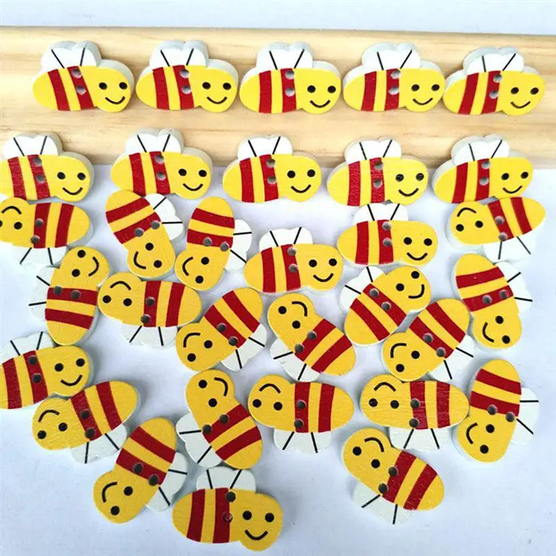 100 шт деревянные пуговицы пчела для детей Скрапбукинг DIY ремесло свадебное украшение 2 отверстия желтая деревянная кнопка для шитья A3