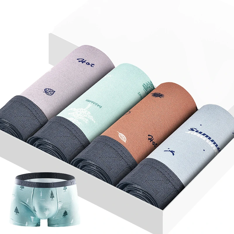 4pcs/lot Men Underwear Boxer Men Modal Comfort Calzoncillos Breathable Shorts Boxer Hombre Pants Underpants Vetement Homme - Цвет: Simplicity leaves