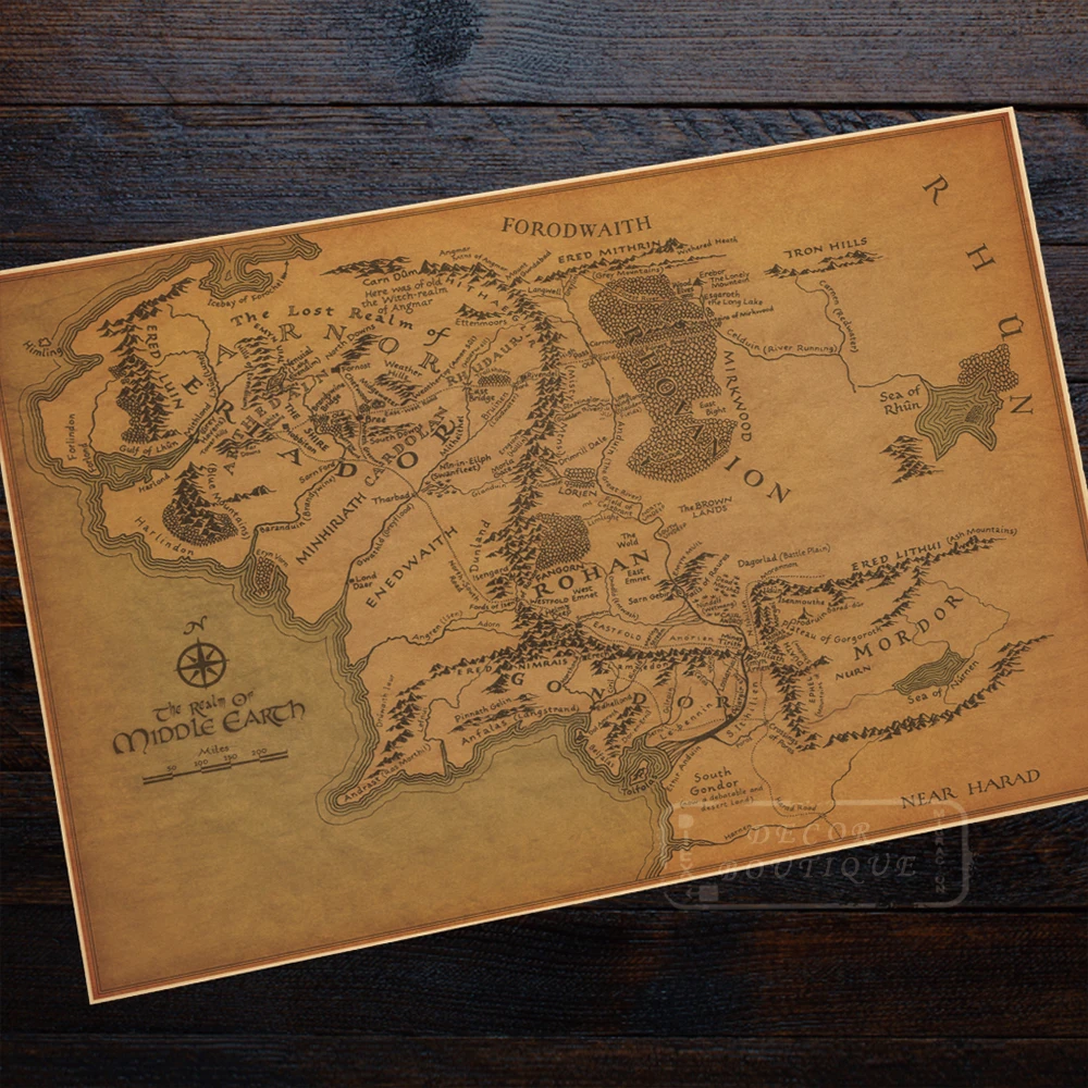 2015 Ретро Винтаж Властелин колец постер со средней картой земли на стену стикер